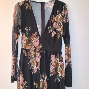 Black long sleeve floral romper